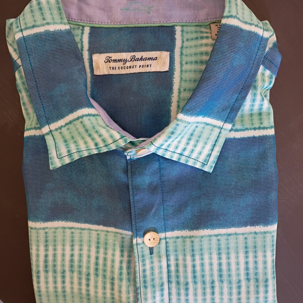 Tommy Bahama Teal and White Men's Casual Shirt 52" Chest - Picture 6 of 7
